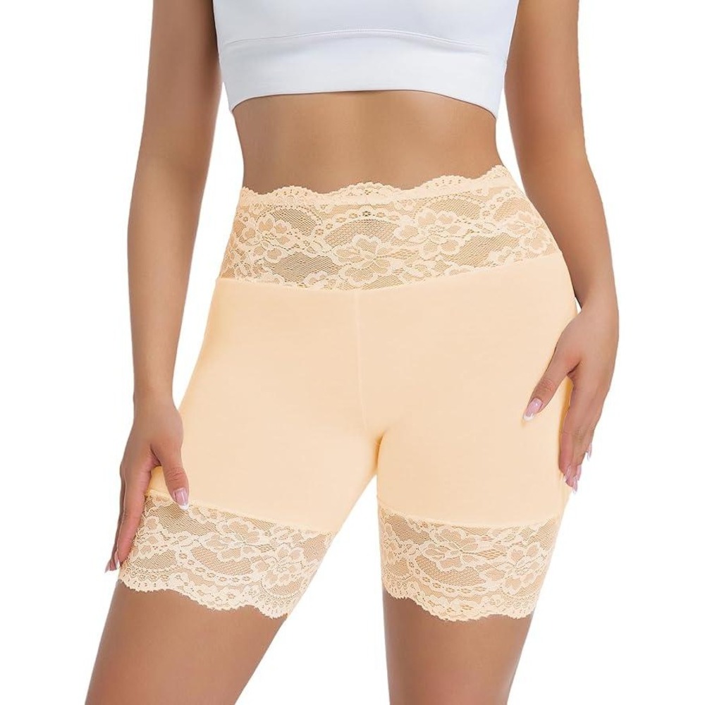 Hibluco Women's S Nude Slip Shorts For Under Dresses Lace Underwear Anti Chafin